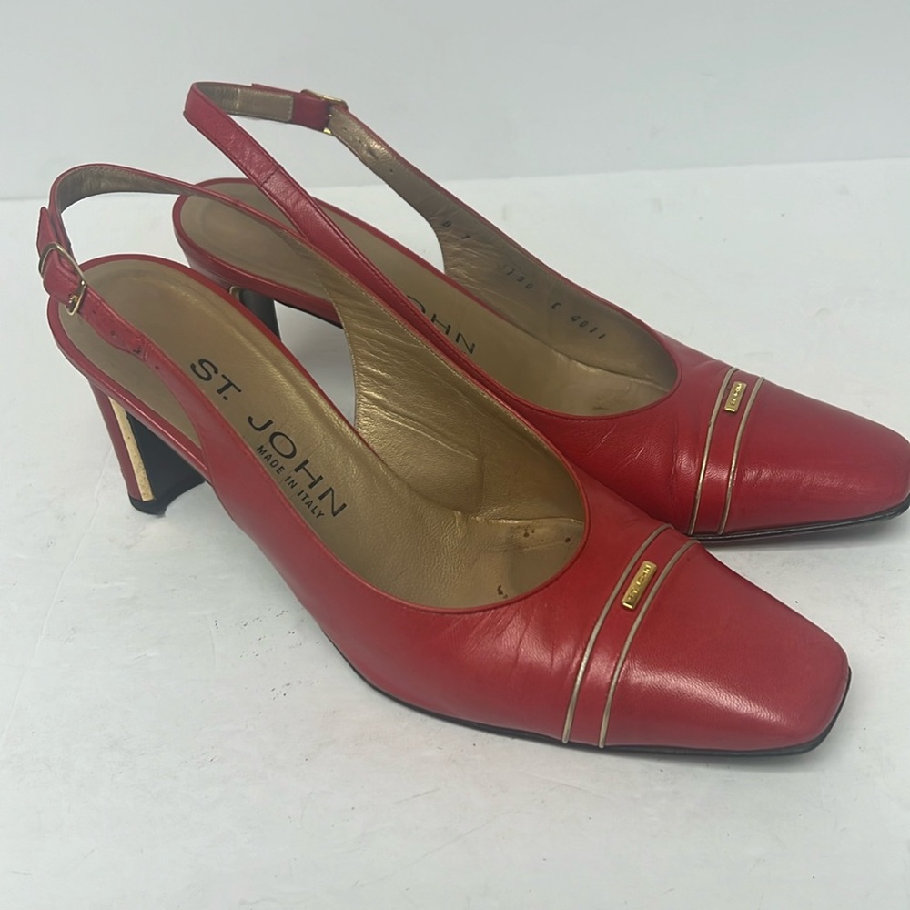 St John Red Slingbacks Heels Square 7 B